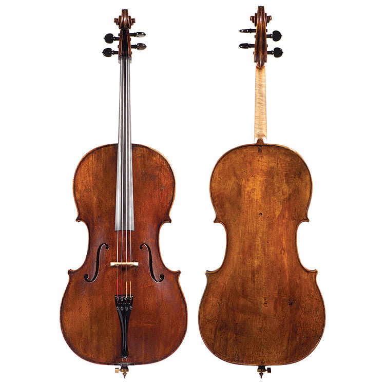 Francesco Rugeri cello, Cremona circa 1690. The top by George Craske and the scroll by another maker