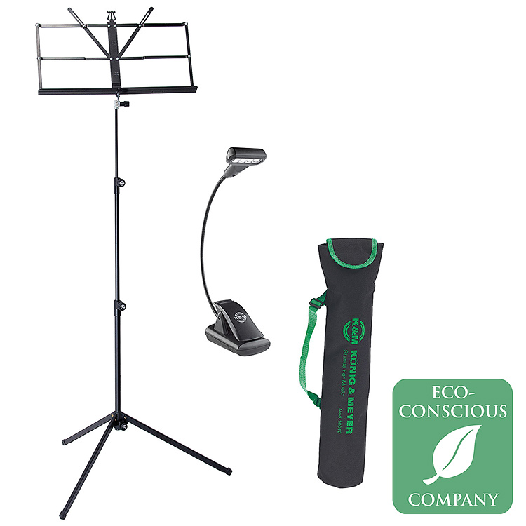 K&M Easy Fold Music Stand with Carrying Bag and T-Model Music Stand Light