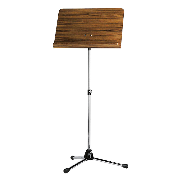 K&M Orchestra Music Stand, Walnut Wood Desk/Chrome Steel Base