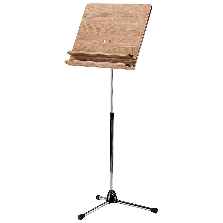 K&M Orchestra Music stand with extra shelf, walnut wood desk/chrome steel base