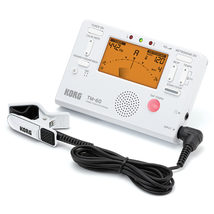 Korg TM-60C Combo Tuner Metronome + CM-200 Contact Microphone - White