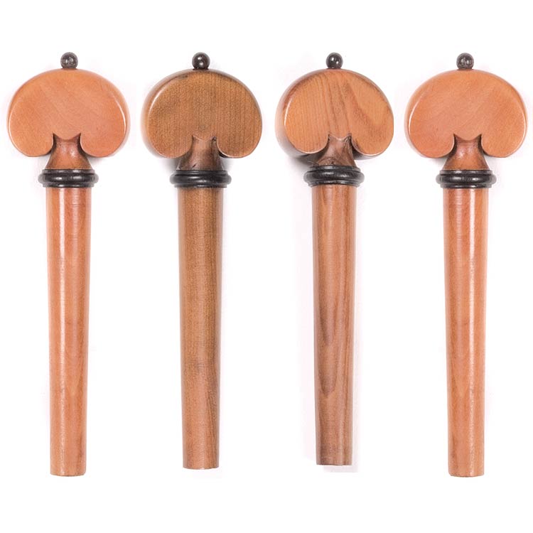 Harmonie Heart-Shaped Violin Peg Set, Boxwood with Ebony Pip and Collar