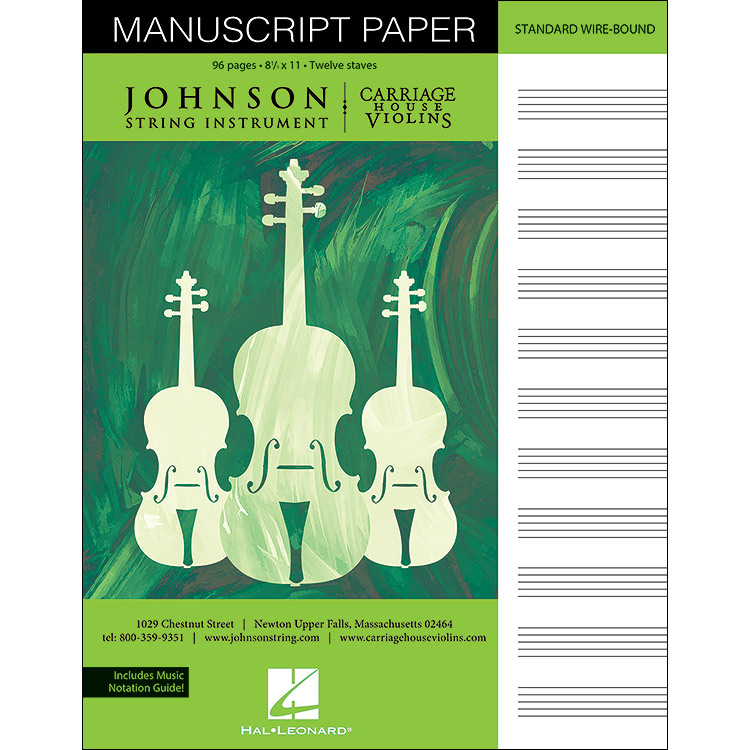JSI/CHV Manuscript Paper Notebook, Green Cover, 8.5" x 11" (Hal Leonard)