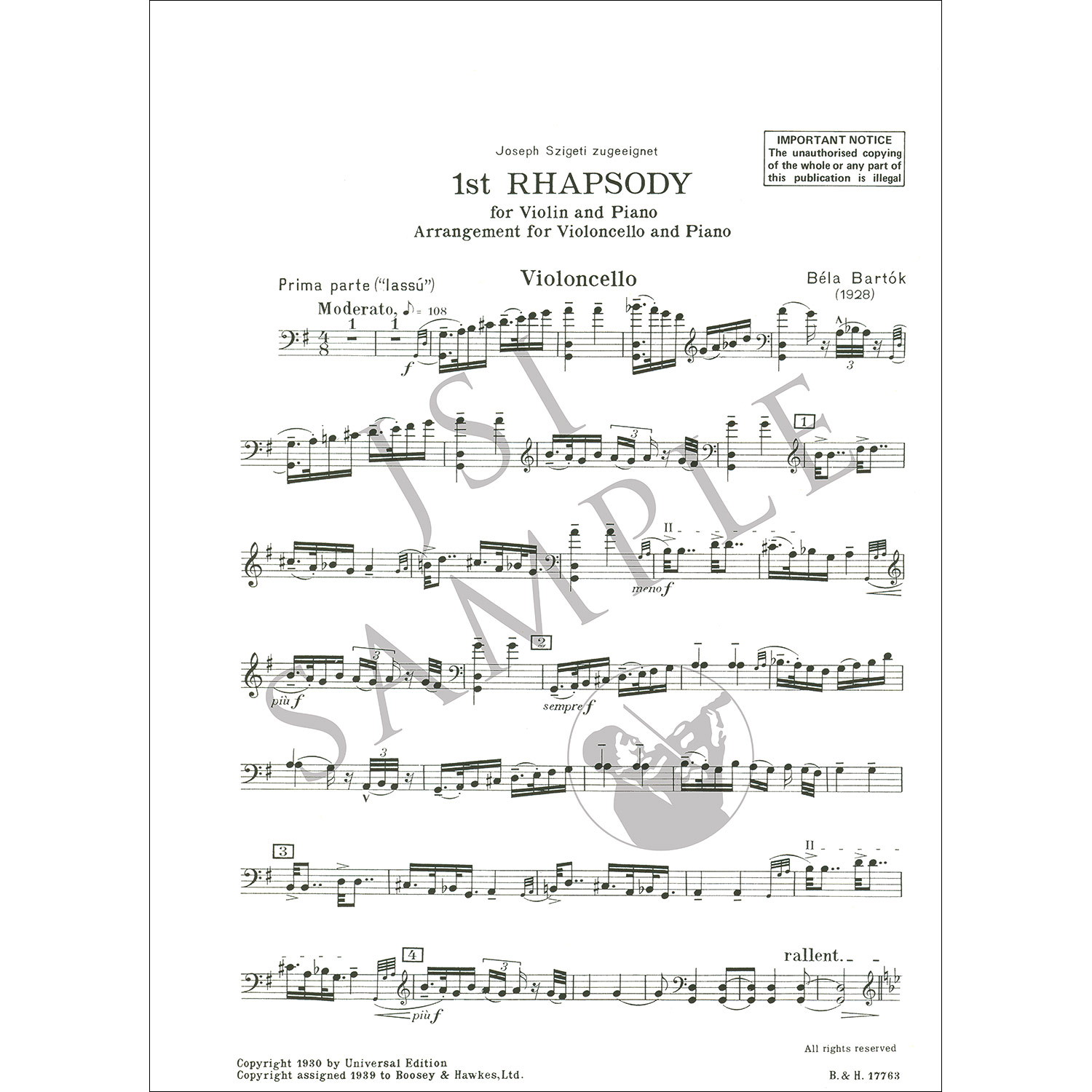 First Rhapsody, Sz. 88 for cello and piano; Bela Bartok