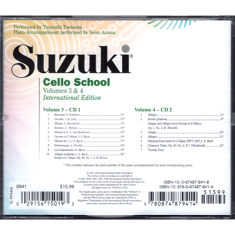 Suzuki Cello School, Volumes 3-4 CD - International Edition