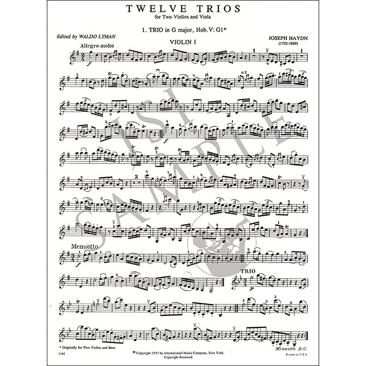 Twelve Trios for Two Violins and Viola, Volume 1; Joseph Haydn (International)