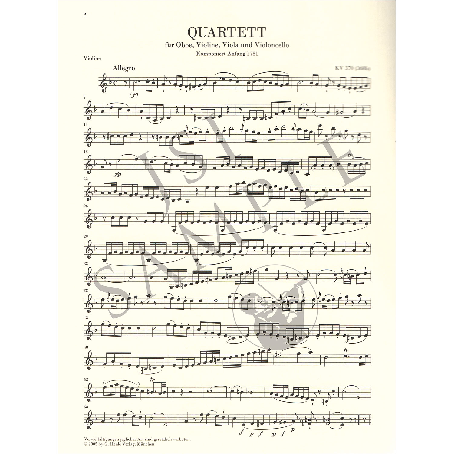 Oboe Quartet in F Major, KV370 (368b) urtext; Wolfgang Amadeus Mozart