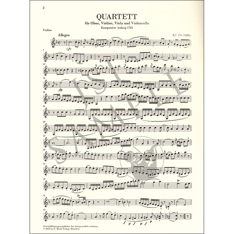 Oboe Quartet in F Major, KV370 (368b) urtext; Wolfgang Amadeus Mozart