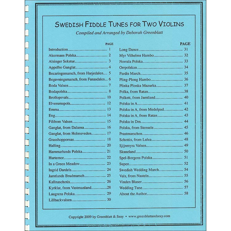 Swedish Fiddle Tunes for Two Violins; Compiled and Arranged by Deborah Greenblatt (Greenblatt & Seay)