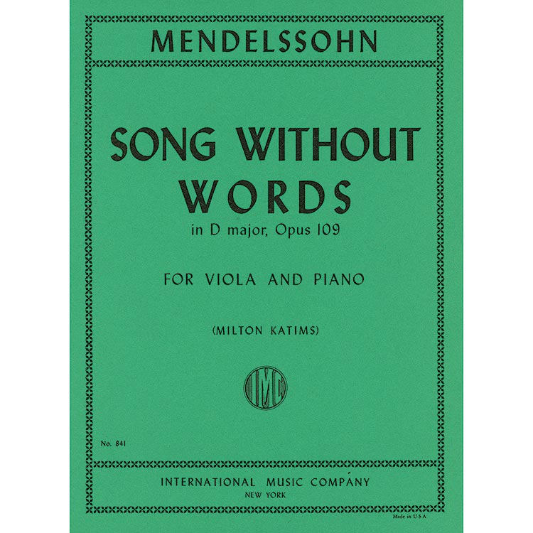 Song without Words in D Major, Op.109 for viola and piano; Felix Mendelssohn