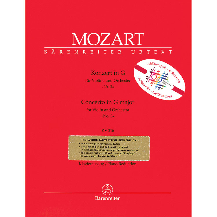 Concerto No. 3 in G Major, K.216, for violin and piano (Jubilee Edition); Wolfgang Amadeus Mozart
