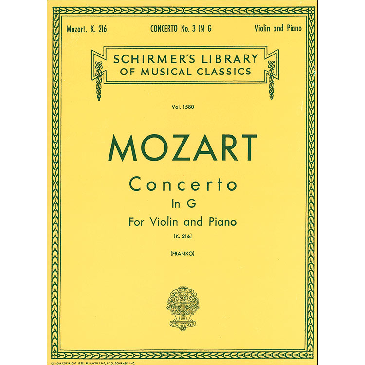 Concerto No. 3 in G Major, K.216, for violin and piano; Wolfgang Amadeus Mozart (Schirmer)