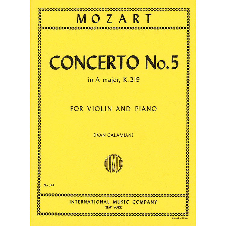 Concerto No. 5 in A Major, K.219, for violin and piano; Wolfgang Amadeus Mozart