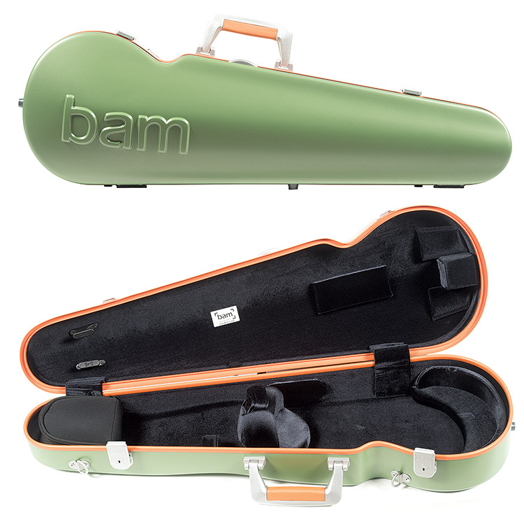 Bam Graffiti Hightech Contoured Violin Case, Green Exterior with Orange Seal