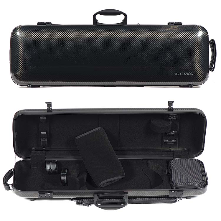 Gewa Idea 1.8 Oblong Violin Case with Subway Handle, Black Carbon Fiber Weave exterior with Black Interior