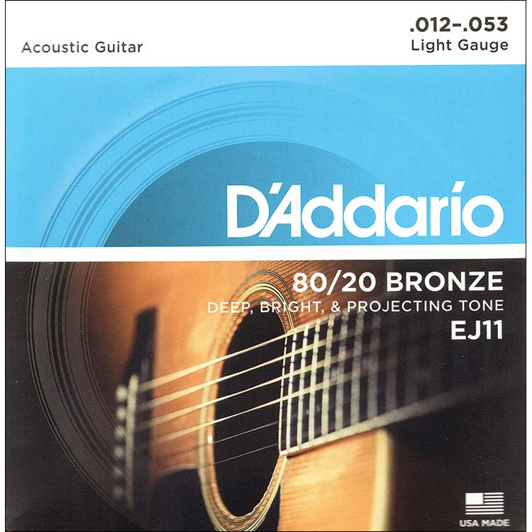 D'Addario EJ11 80/20 Bronze Acoustic Guitar String Set, Light Gauge .012-.053