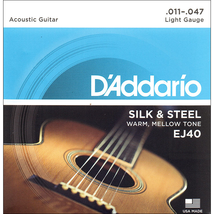 D'Addario EJ40 Silk & Steel Folk Acoustic Guitar String Set, Light Gauge .011-.047