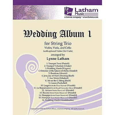 Wedding Album for String Trio, volume 1 (violin/viola/cello, with optional violinII), score & parts); Various (Latham Musie)