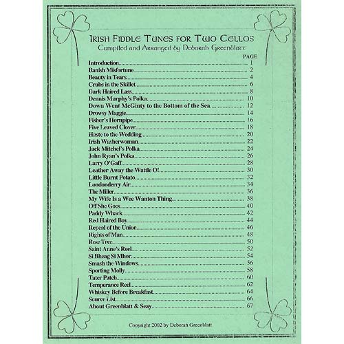 Irish Fiddle Tunes for 2 Cellos, arranged by Deborah Greenblatt (Greenblatt & Seay)