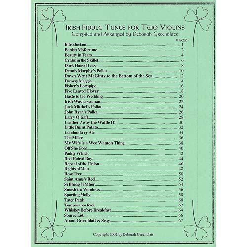 Irish Fiddle Tunes for 2 Violins, arranged by Deborah Greenblatt (Greenblatt & Seay)