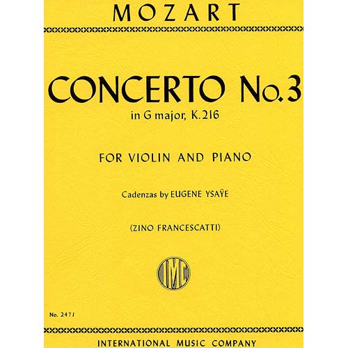 Concerto No. 3 in G Major, K.216, for violin and piano; Wolfgang Amadeus Mozart