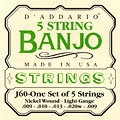 D'Addario EJ60 5-String Banjo Set Nickel Wound, Light (.009 .010 .013 .020w .009)